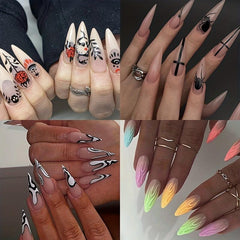 Halloween Spider Flame False Nails Set with Adhesive Tabs