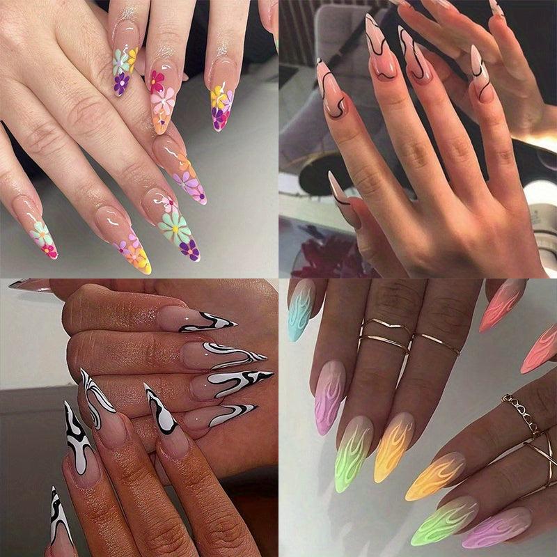 Halloween Spider Flame False Nails Set with Adhesive Tabs