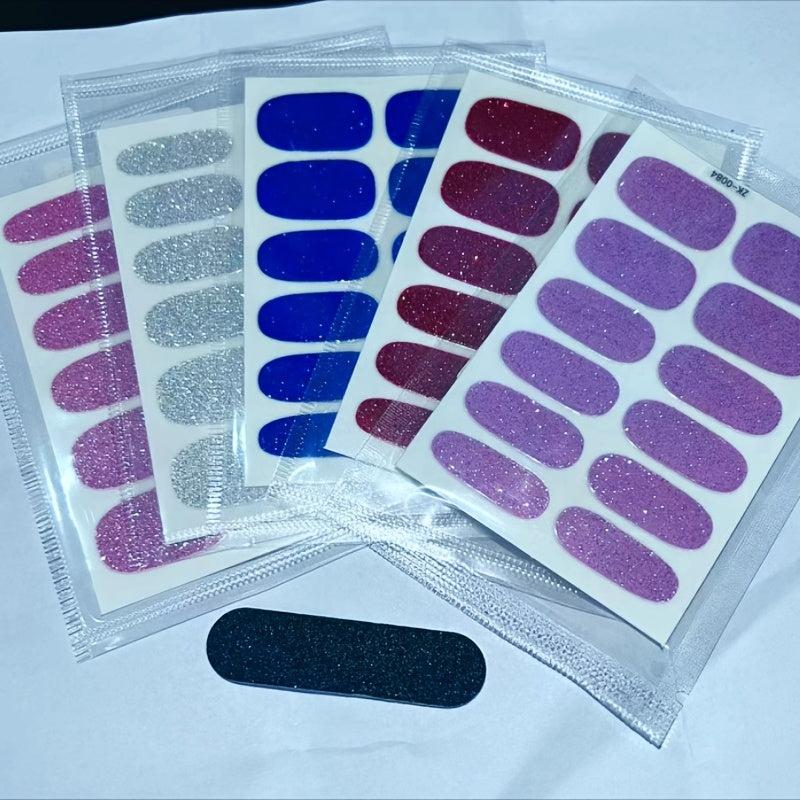 5 Sparkling Glitter Nail Wraps with File for DIY Nail Art