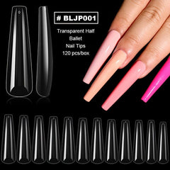 Clear Acrylic Nail Tips XL Coffin Shape False Nails