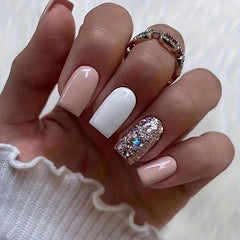 96pcs Sequin French Pink Press On Nails with Adhesive Tabs and Nail File