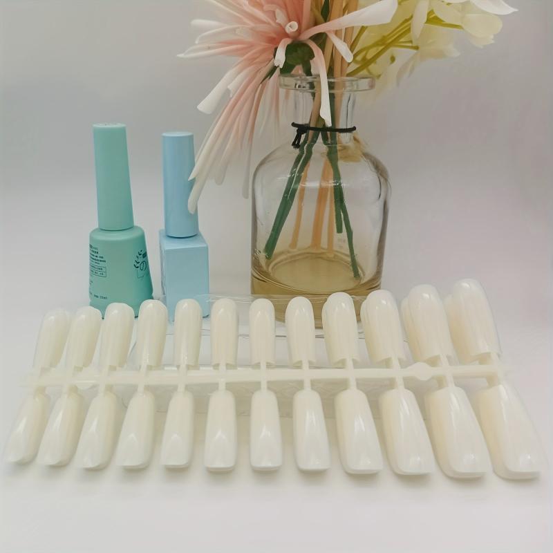 ABS Gel Nail Tips Milky Acrylic Nail Tips Medium Coffin Shape False Nail Tips