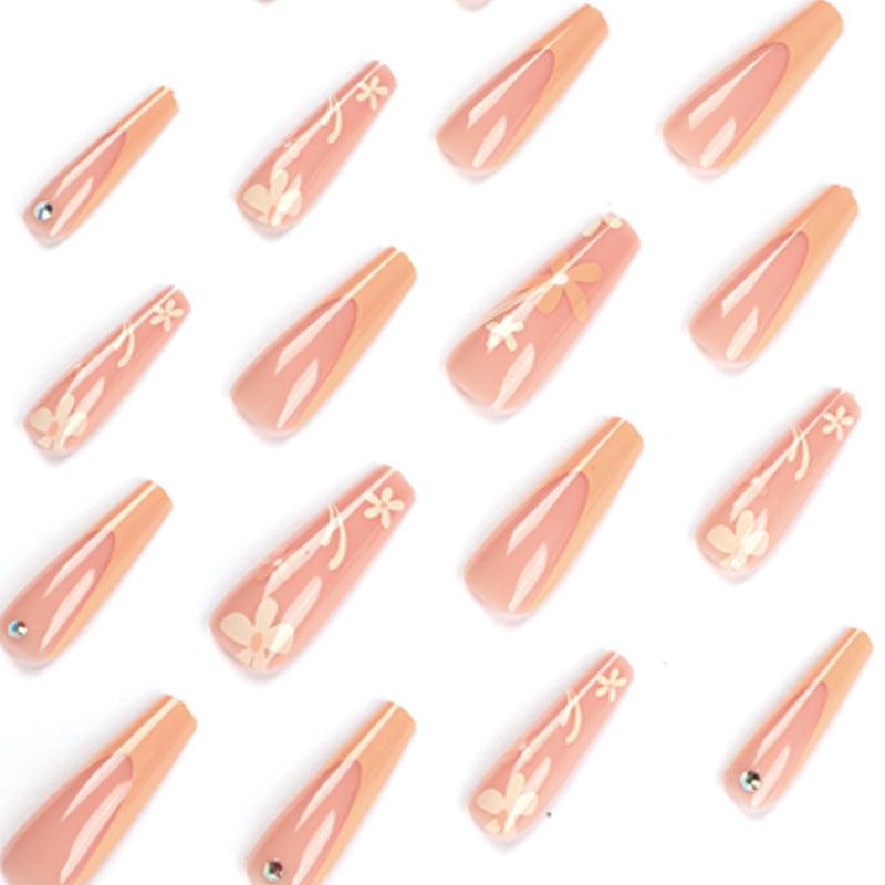 JIARUO 24pcs Orange Long Wear Press On False Nails