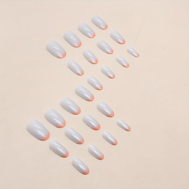 24pcs Ombre French Orange Press On Nails Glossy False Nails for Women