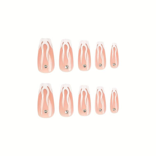 24pcs Rhinestone Nude Pink Press On Nails