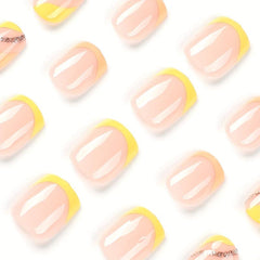 24pcs Yellow French Tip Press On Nails Orange Glitter Short Square False Nails