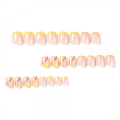 24pcs Yellow French Tip Press On Nails Orange Glitter Short Square False Nails