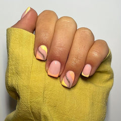 24pcs Yellow French Tip Press On Nails Orange Glitter Short Square False Nails