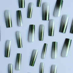 24pcs Green Glitter Gradient Press On Nails Full Cover Long Coffin False Nails