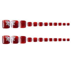 Square Toe Red Pearl Glitter Nails 24pcs