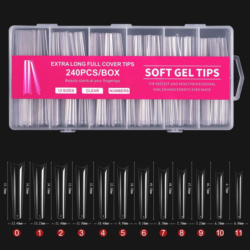 240Pcs C Curve Nail Tips Clear False Nail Tips for Gel Acrylic Press On Nails