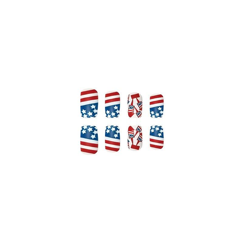 4th of July Flag Press-On Nails Rocket Design Acrylic Medium Square Glossy