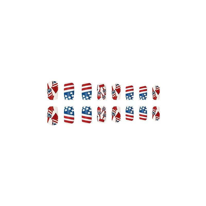 4th of July Flag Press-On Nails Rocket Design Acrylic Medium Square Glossy
