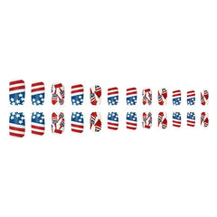 4th of July Flag Press-On Nails Rocket Design Acrylic Medium Square Glossy
