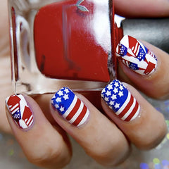 4th of July Flag Press-On Nails Rocket Design Acrylic Medium Square Glossy