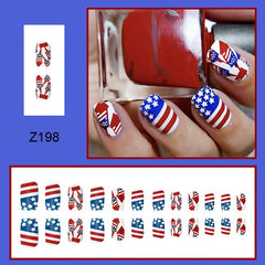 4th of July Flag Press-On Nails Rocket Design Acrylic Medium Square Glossy