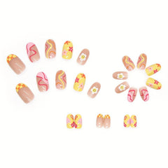 Colorful Swirl Flower Press On Nails - Glossy Full Cover False Nails for Women