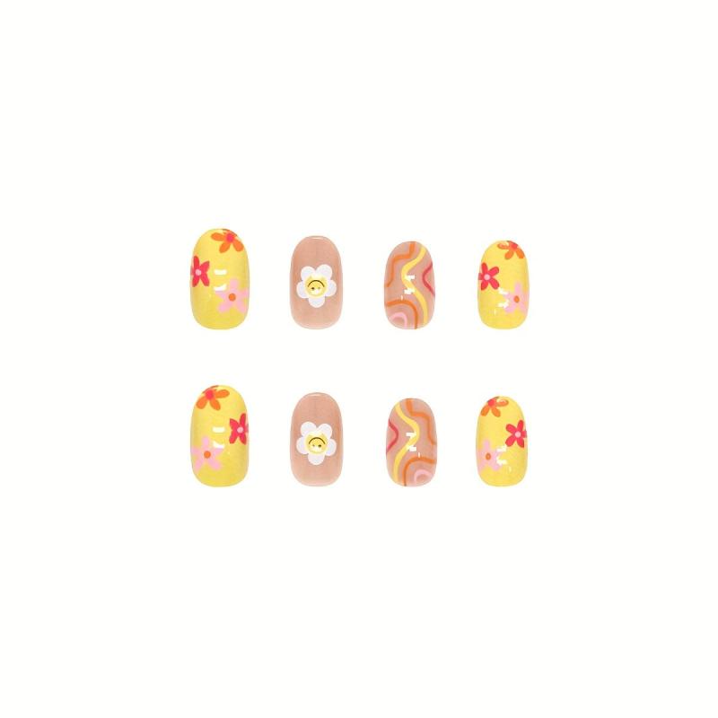 Colorful Swirl Flower Press On Nails - Glossy Full Cover False Nails for Women