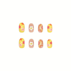 Colorful Swirl Flower Press On Nails - Glossy Full Cover False Nails for Women