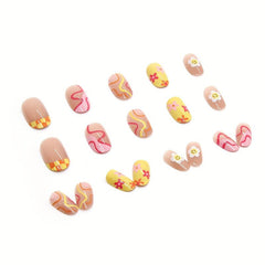 Colorful Swirl Flower Press On Nails - Glossy Full Cover False Nails for Women