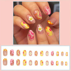 Colorful Swirl Flower Press On Nails - Glossy Full Cover False Nails for Women