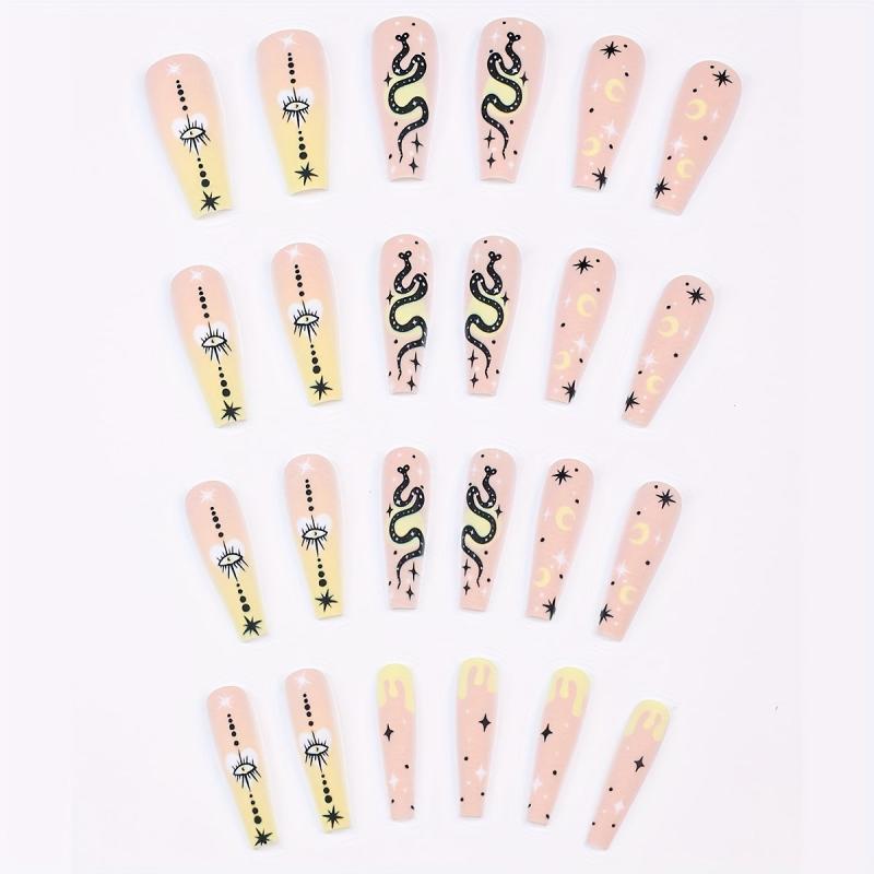 24pcs Matte Snake Star Moon Press On Nails Extra Long Full Cover False Nails