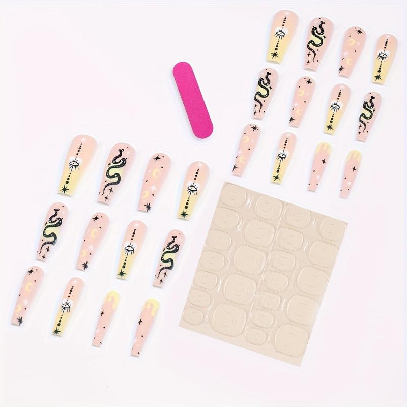 24pcs Matte Snake Star Moon Press On Nails Extra Long Full Cover False Nails