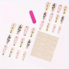 24pcs Matte Snake Star Moon Press On Nails Extra Long Full Cover False Nails