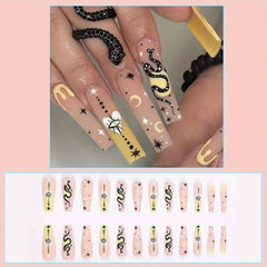 24pcs Matte Snake Star Moon Press On Nails Extra Long Full Cover False Nails