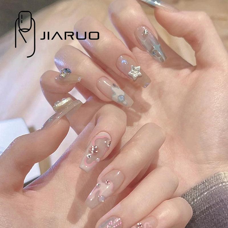 JIARUO 24pcs Press On Nail False Nails Double Nail Enhancement Medium And Long