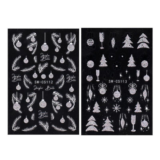 2pcs Glitter Christmas Nail Stickers Snowflake Bell Decals