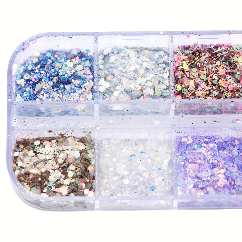 Mermaid Flakes Glitter Sequins Nail Art 12 Grids Paillettes Decoration