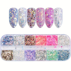 Mermaid Flakes Glitter Sequins Nail Art 12 Grids Paillettes Decoration