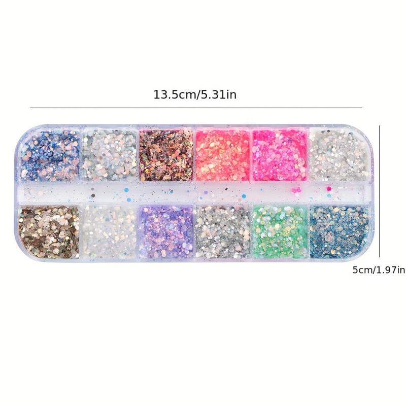 Mermaid Flakes Glitter Sequins Nail Art 12 Grids Paillettes Decoration