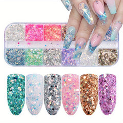 Mermaid Flakes Glitter Sequins Nail Art 12 Grids Paillettes Decoration