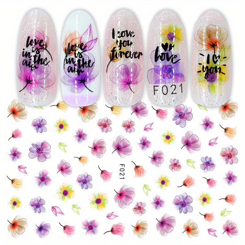 Flowers 3D Nail Stickers Self Adhesive Nail Decals for Manicure