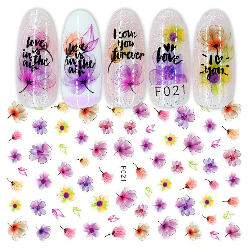 Flowers 3D Nail Stickers Self Adhesive Nail Decals for Manicure
