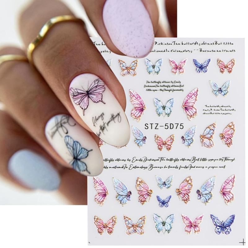 Gradient Butterfly Nail Stickers Self Adhesive Decals