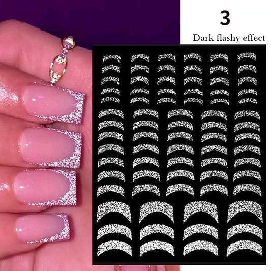 French 3D Nail Decals Stripes Silvery Glitter Stickers
