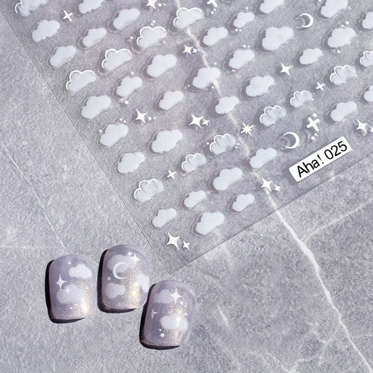 3D Flower Moon Cloud Star Nail Art Stickers - Long Lasting Nail Decals
