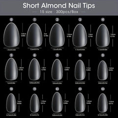 300PCS Soft Gel Nail Tips Full Cover Matte Almond Pre-shape Acrylic Nails
