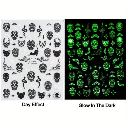Halloween Nail Art Stickers Decals Luminous Glow In Dark
