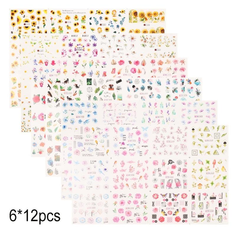 Watercolor Flowers Nail Art Stickers - Spring Summer Florals Leaves Decals