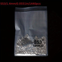 1440pcs Crystal AB Nail Art Rhinestones Round Beads Non Hotfix Flatback