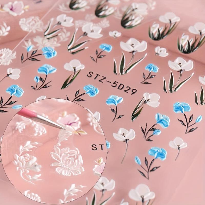5D Camellia Nail Art Stickers Set - Floral Butterfly Decals for Nail Decoration