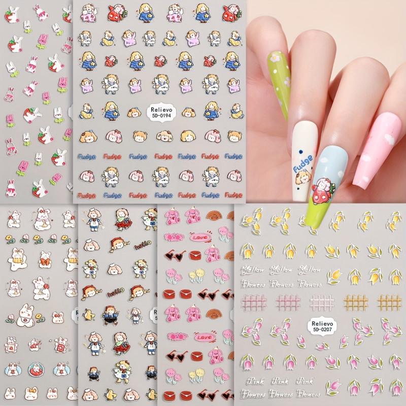 5D Cartoon Nail Art Stickers - Self Adhesive Decals for DIY Nail Art