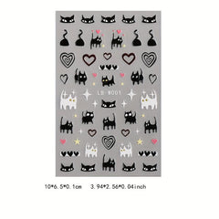 2 Sheets Cat Pattern Nail Art Stickers Self Adhesive Heart Star Nail Decals