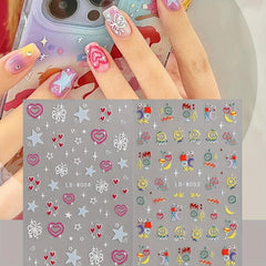 2 Sheets Cat Pattern Nail Art Stickers Self Adhesive Heart Star Nail Decals