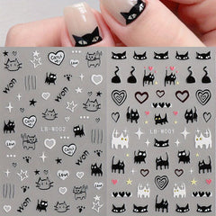 2 Sheets Cat Pattern Nail Art Stickers Self Adhesive Heart Star Nail Decals