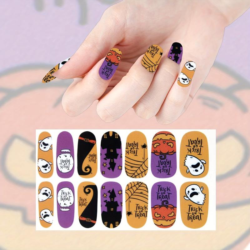 Halloween Nail Wraps Art Stickers Witch Bat Ghost Spider Pattern Self Adhesive